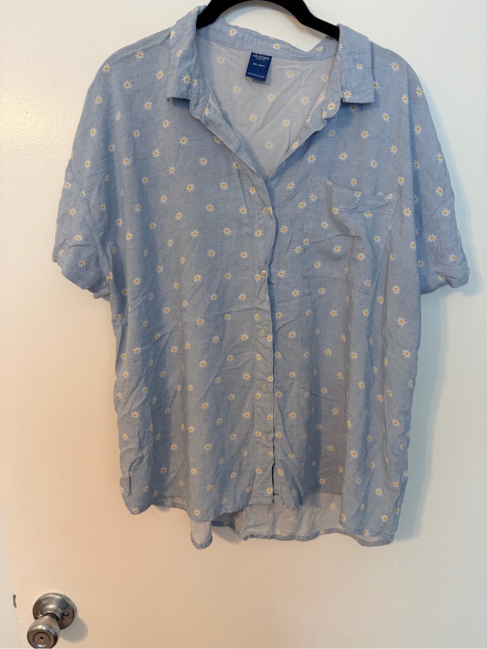 Arizona Jean Co XXL Blue Daisy Print Soft Button Front Shirt 20/22